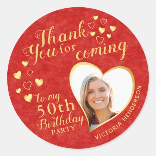 50誕生日赤お世話来になった ラウンドシール (正面)