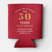 50誕生日赤と金ゴールドの名前の追加 缶クーラー (正面)