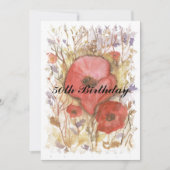 50誕生日赤ポピー 招待状 (正面)