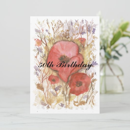 50誕生日赤ポピー 招待状 (スタンド正面)