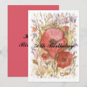 50誕生日赤ポピー 招待状 (正面/裏面)