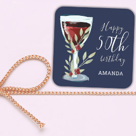 50誕生日赤ワインバラ水色ネイビーブルー スクエアシール