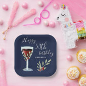 50誕生日赤ワインバラ水色ネイビーブルー ペーパープレート (パーティー)