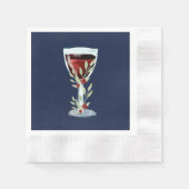 50誕生日赤ワインバラ水色ネイビーブルー 縁ありカクテルナプキン (正面)