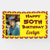 50誕生日赤花写真 横断幕 (横)