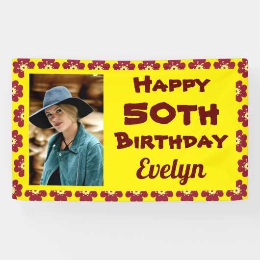 50誕生日赤花写真 横断幕 (横)