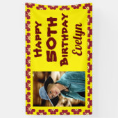 50誕生日赤花写真 横断幕 (縦)