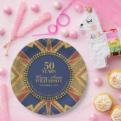 50誕生日赤青金ゴールド図形 ペーパープレート (パーティー)