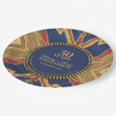 50誕生日赤青金ゴールド図形 ペーパープレート (アングル)