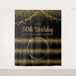 50誕生日金ゴールドお祝い背景 タペストリー