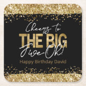 50誕生日金ゴールドとブラックビッグ5オスクエアPa スクエアペーパーコースター (正面)