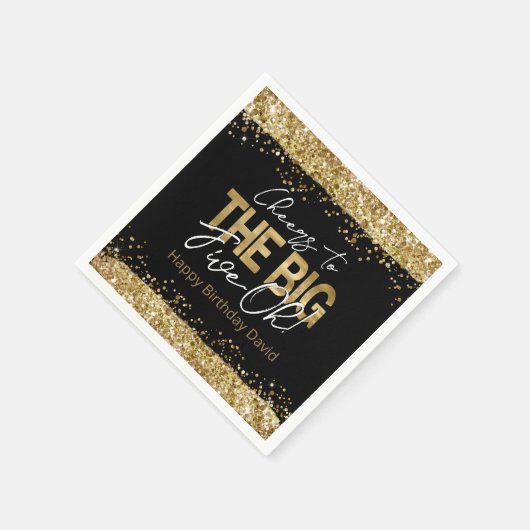 50誕生日金ゴールドとブラックビッグ5オナプキン スタンダードカクテルナプキン (角)