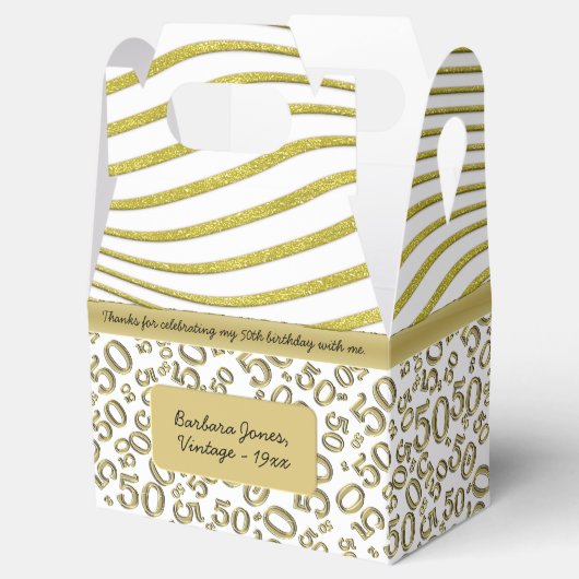 50誕生日金ゴールドと白いコラージパターン フェイバーボックス (オープン)