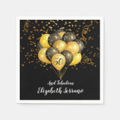 50誕生日金ゴールドと黒い風船と紙吹雪 スタンダードカクテルナプキン (正面)
