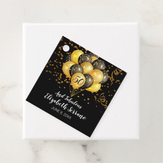 50誕生日金ゴールドと黒い風船と紙吹雪 フェイバータグ (インサイチュ)