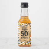50誕生日金ゴールドオンカラフルアニマルプリントミニ リキュールボトルラベル (正面)