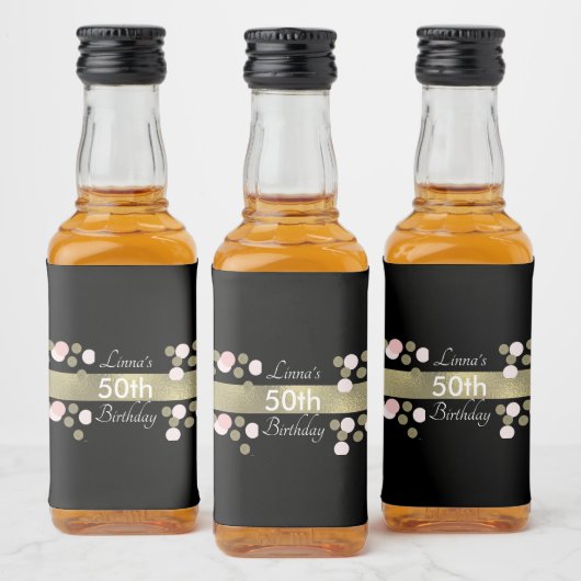 50誕生日金ゴールドグリッターフェイクピンクパーティー水B リキュールボトルラベル (ボトル)
