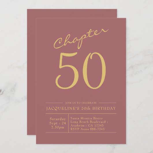 50誕生日金ゴールドピンク 招待状 (正面/裏面)