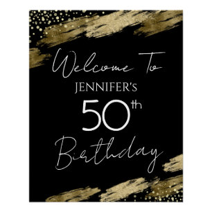 50誕生日金ゴールドブラックウェルカム ポスター