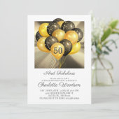 50誕生日金ゴールドブラックグリッターメタリック 招待状 (スタンド正面)