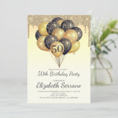 50誕生日金ゴールドブラックバルーングリッタードライブ 招待状 (スタンド正面)