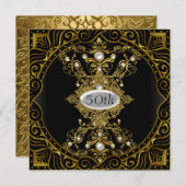 50誕生日金ゴールドブラックパーティの招待状 招待状 (正面/裏面)