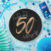 50誕生日金ゴールドブラックモダンサシエレガント ペーパープレート (パーティー)