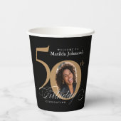 50誕生日金ゴールドブラック書道カスタム写真 紙コップ (裏面)
