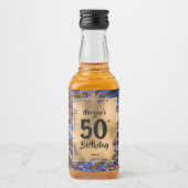 50誕生日金ゴールドブルーレオパード印刷ミニ リキュールボトルラベル (正面)