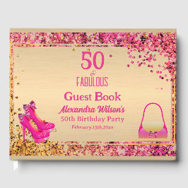 50誕生日金ゴールドホットピンクハイヒールきらびやかな ゲストブック