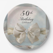 50誕生日金ゴールドボーエレガントフローラ旋回 ペーパープレート (正面)