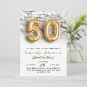 50誕生日金ゴールドマーブル招待状 招待状 (スタンド正面)