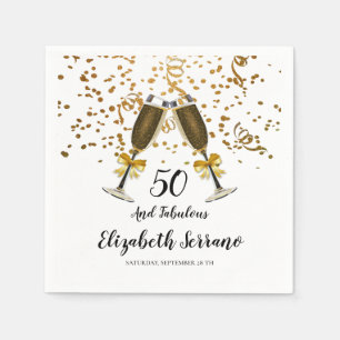 50誕生日金ゴールド紙吹雪シャンパングラス スタンダードカクテルナプキン
