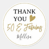 50誕生日金ゴールド50と素晴らしい感謝の意 ラウンドシール (正面)