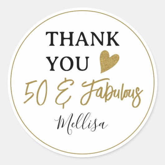 50誕生日金ゴールド50と素晴らしい感謝の意 ラウンドシール (正面)