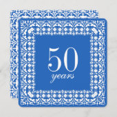 50誕生日青エレガントと白のパーティー招待状 招待状 (正面/裏面)