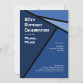 50誕生日青モダン幾何学図形 招待状 (正面)