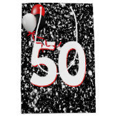 50誕生日風船オン黒グリッター ミディアムペーパーバッグ (正面)