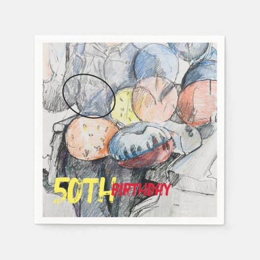 50誕生日風船 スタンダードカクテルナプキン (正面)