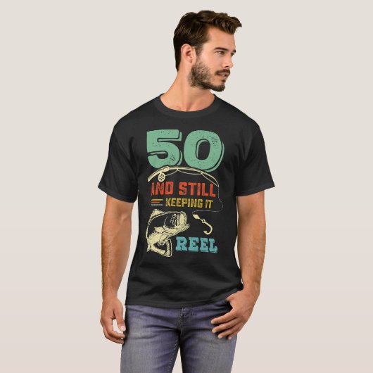 50誕生日魚釣りターニング50フィッシャーマンメンズ Tシャツ (正面フル)