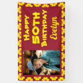 50誕生日黄色い花写真パーティー 横断幕 (縦)