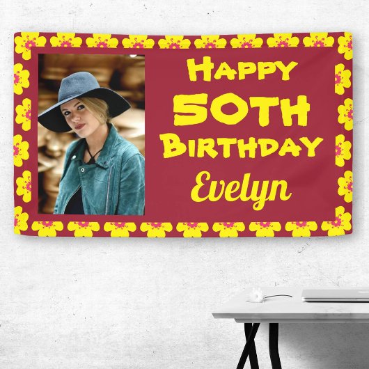 50誕生日黄色い花写真パーティー 横断幕