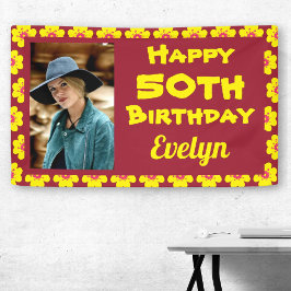 50誕生日黄色い花写真パーティー 横断幕