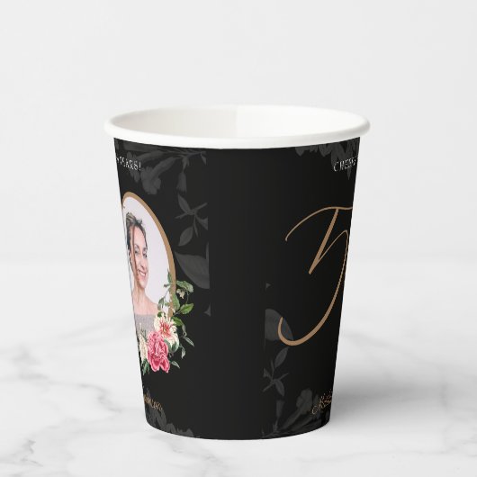 50誕生日黒エレガント金ゴールドカスタム写真 紙コップ (左)