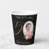 50誕生日黒エレガント金ゴールドカスタム写真 紙コップ (正面)
