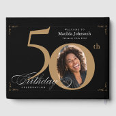 50誕生日黒エレガント金ゴールド書道写真 ゲストブック (裏面)