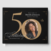 50誕生日黒エレガント金ゴールド書道写真 ゲストブック (正面)