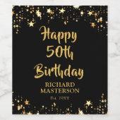 50誕生日黒スタイリッシュ金ゴールド星名 ワインラベル (シングルラベル)