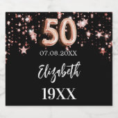 50誕生日黒バラ金ゴールド星 スパークリングワインラベル (シングルラベル)