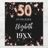 50誕生日黒バラ金ゴールド星 ワインラベル (シングルラベル)
